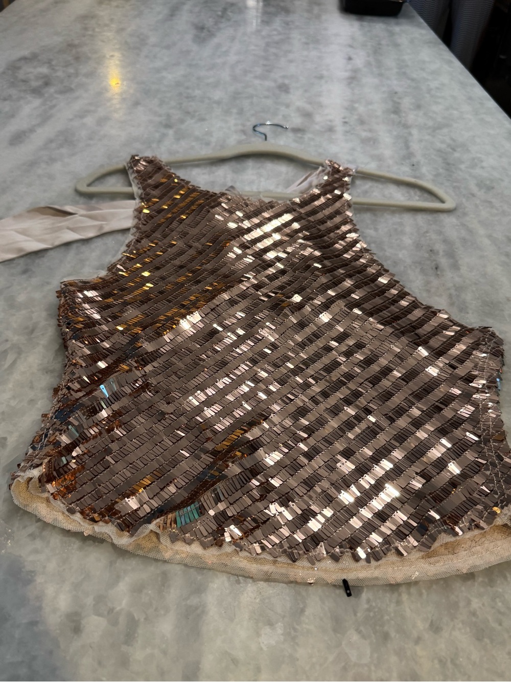 Free People Disco Fever Gold Sequin Halter Camisole with tie back